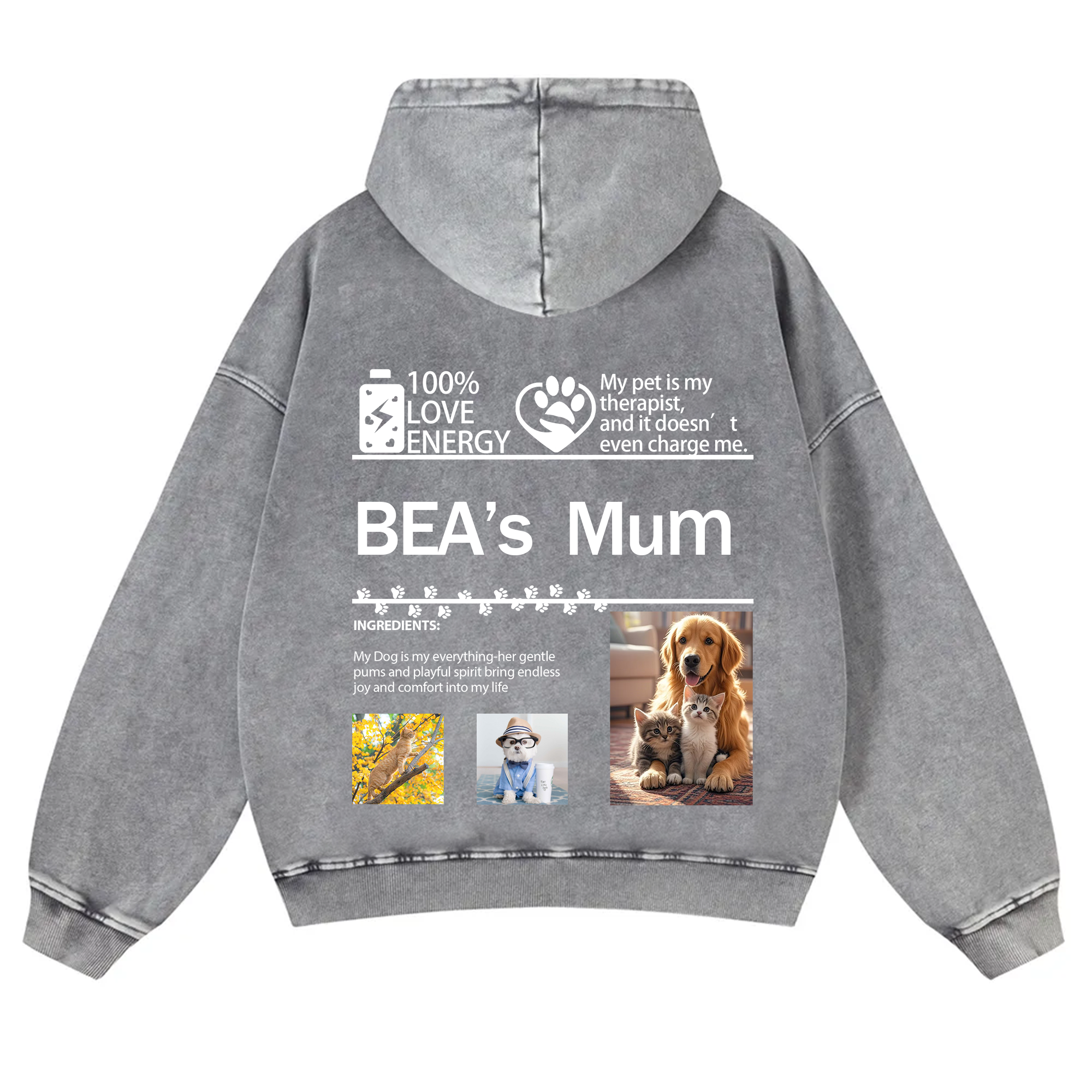 Pet Photo Creative Customized Unisex Washed Hoodie