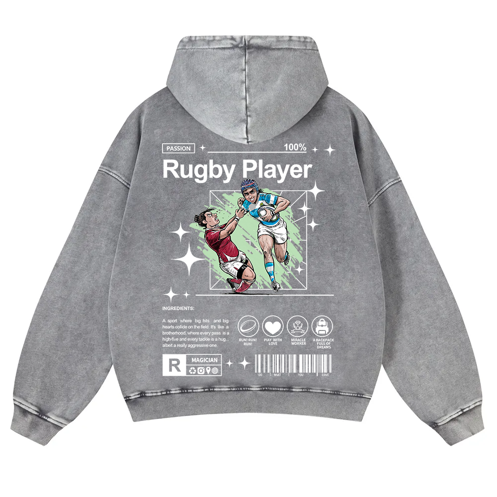 Rugby Player Washed Hoodie wearishow