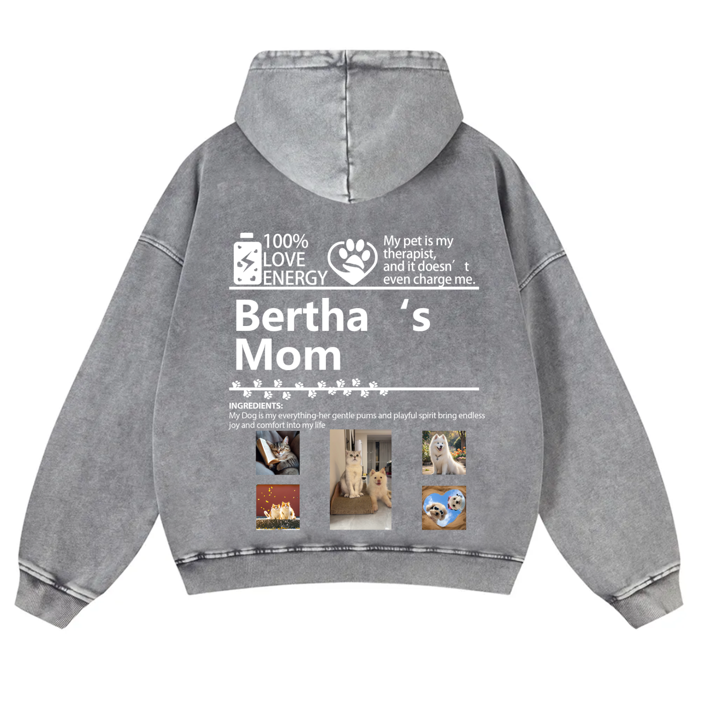 Pets Photos Creative Customized Unisex Washed Hoodie