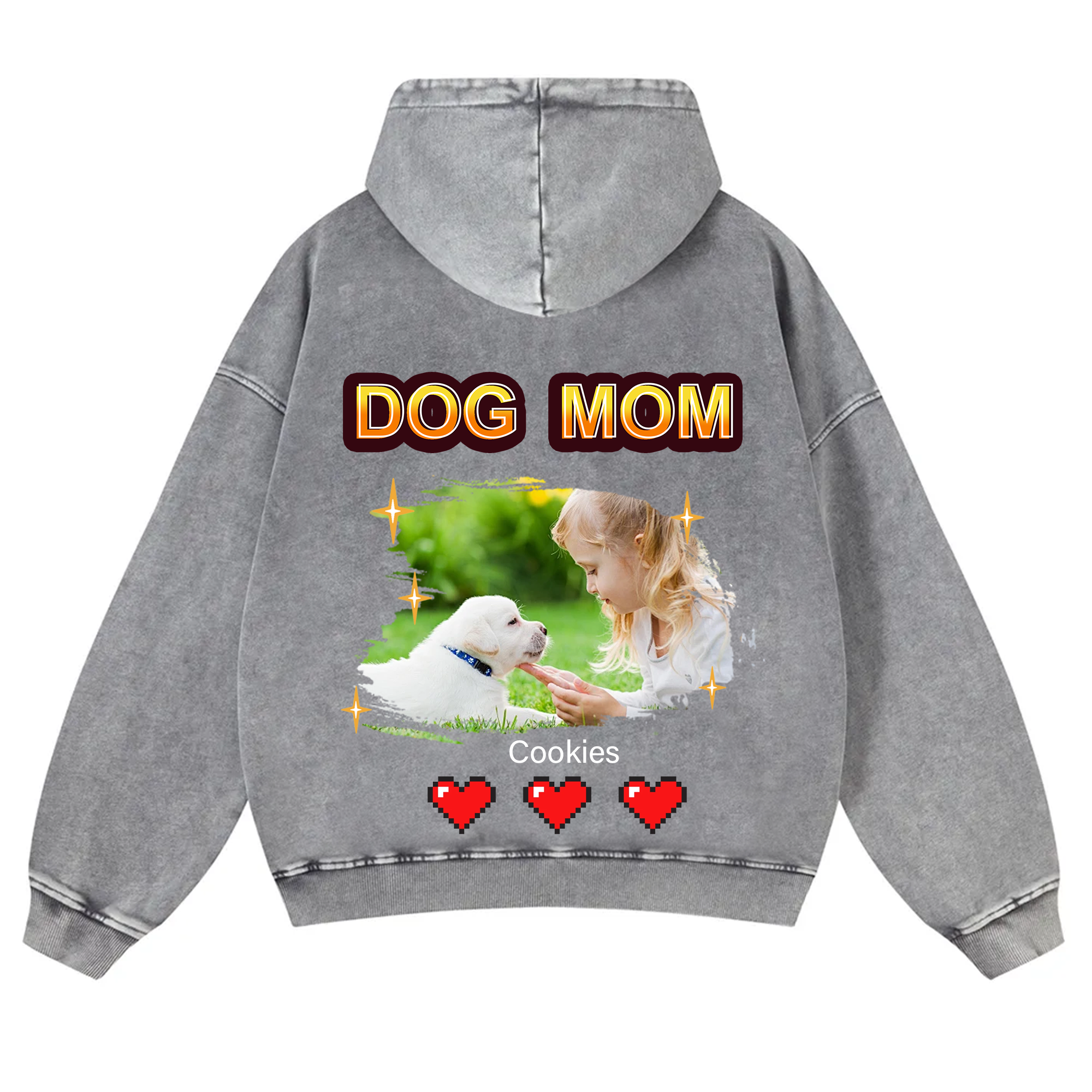 Dog Mom Pixel Photo - Personalized Custom Unisex Washed Hoodie
