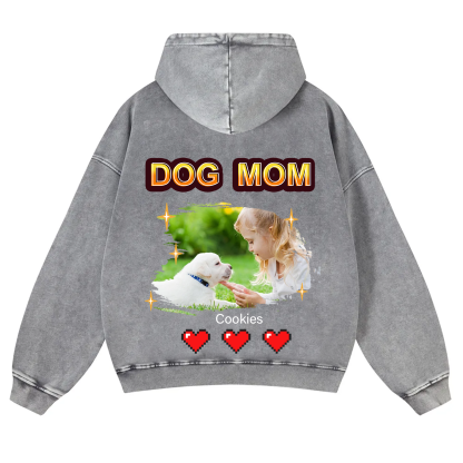 Dog Mom Pixel Photo - Personalized Custom Unisex Washed Hoodie