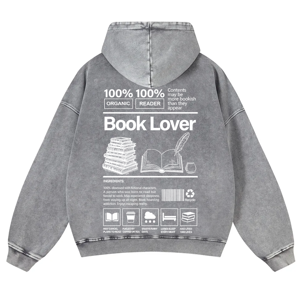 Book Lover Washed Hoodie wearishow