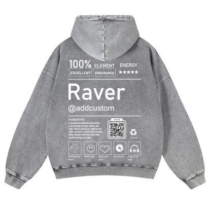 Addcustom QR Code Raver Casual Washed Hoodie wearishow