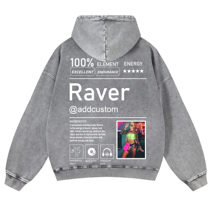 Addcustom  Photo Raver Casual Washed Hoodie wearishow