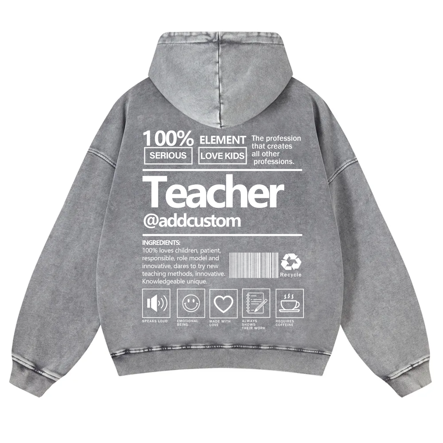 Teacher Addcustom Casual Washed Hoodie wearishow