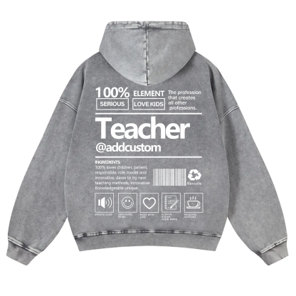 Teacher Addcustom Casual Washed Hoodie wearishow