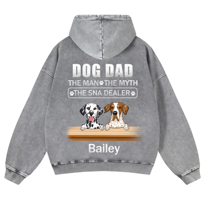 Dog Dad The Man The Myth The Snack Dealer - Personalized Custom Unisex Washed Hoodie