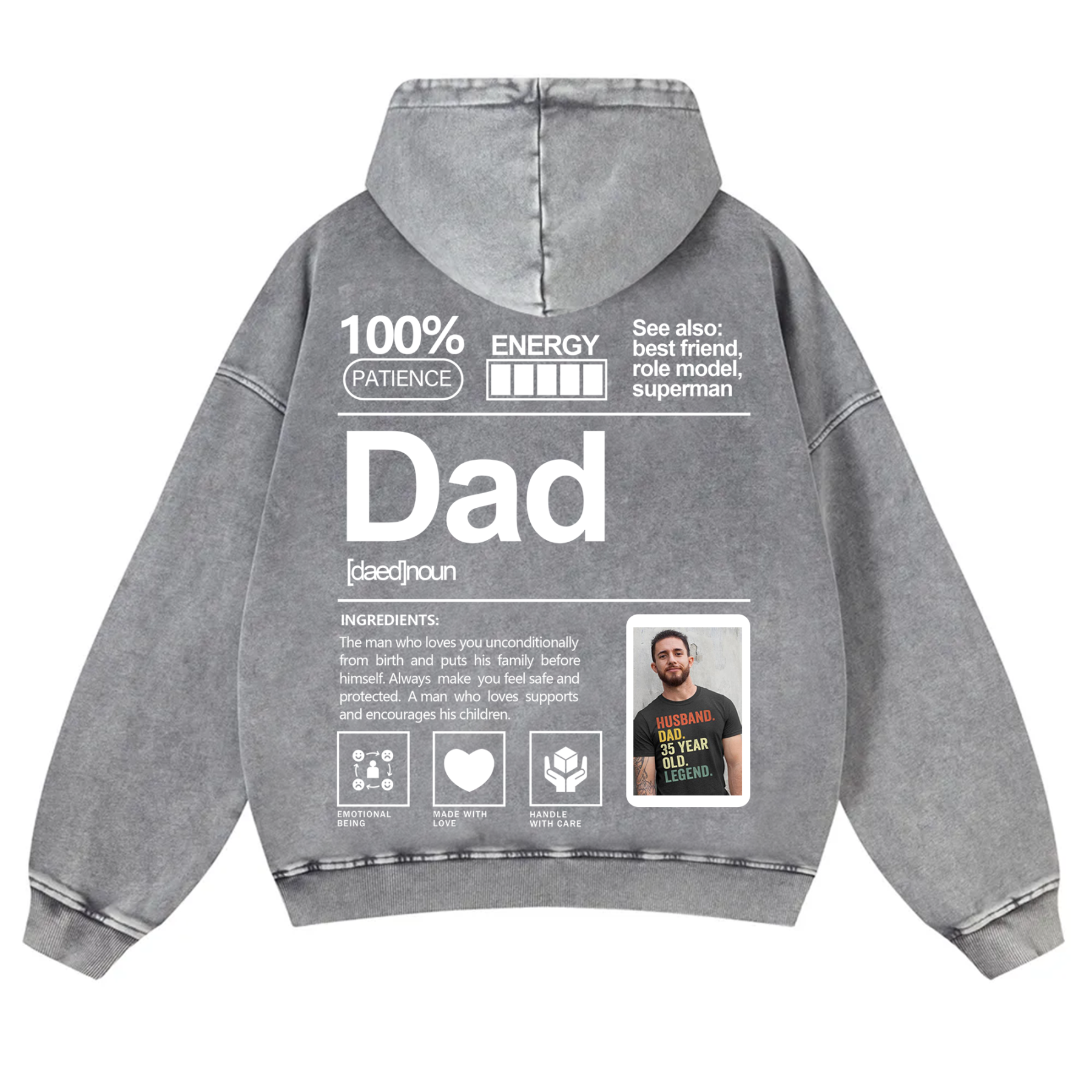 Addcustom Photo Dad Vintage Washed Hoodie