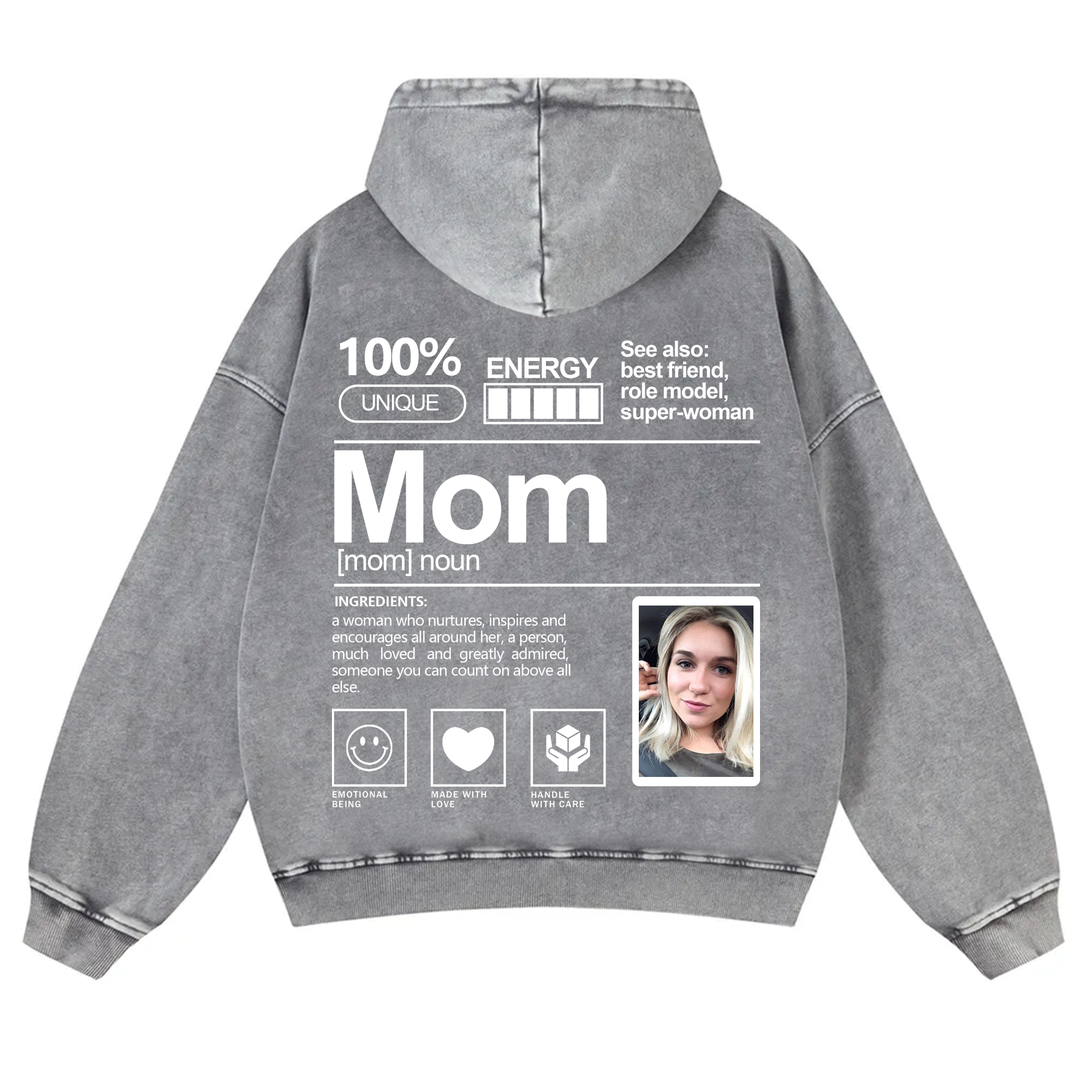 Addcustom Photo Mom Vintage Washed Hoodie