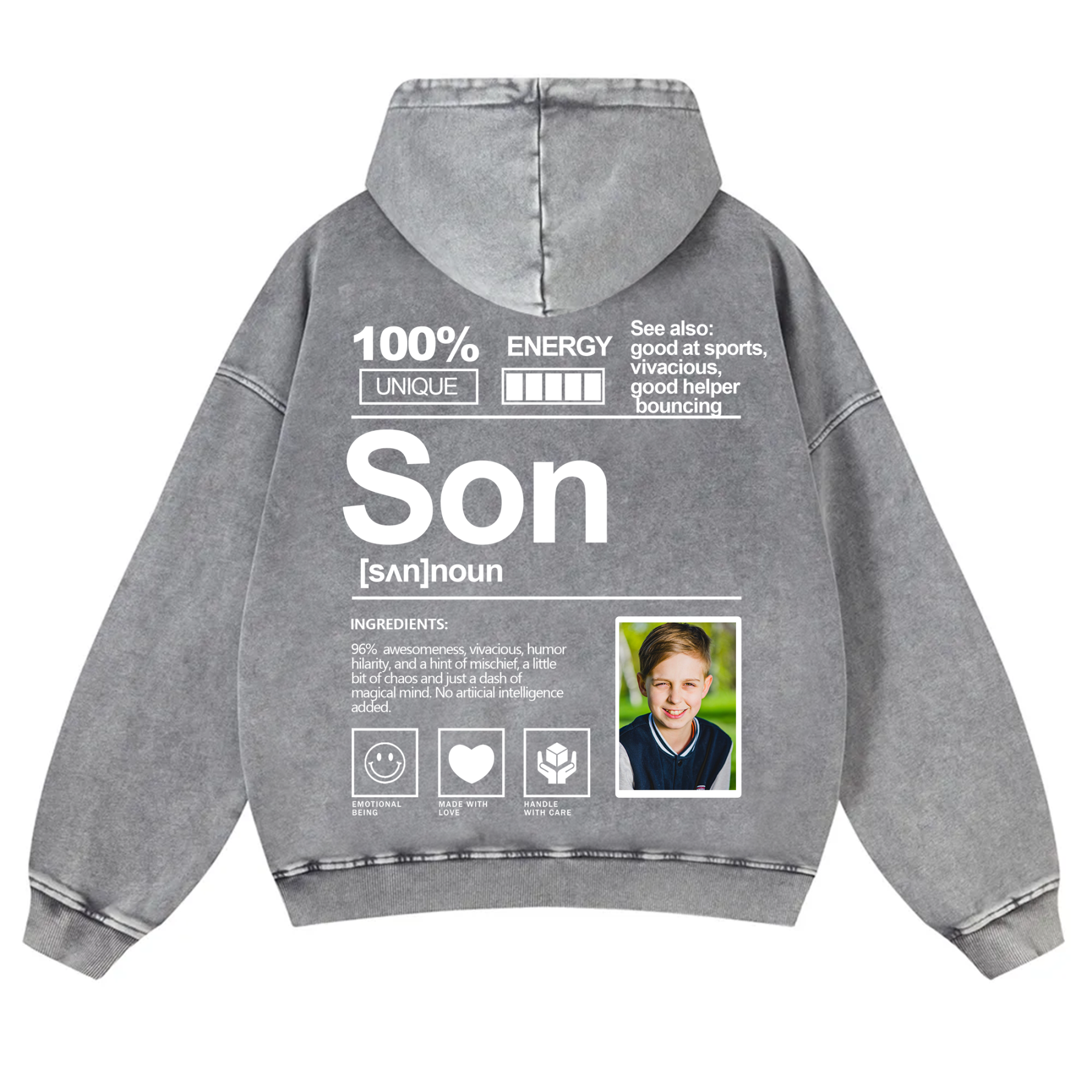 Addcustom Photo Son Vintage Washed Hoodie
