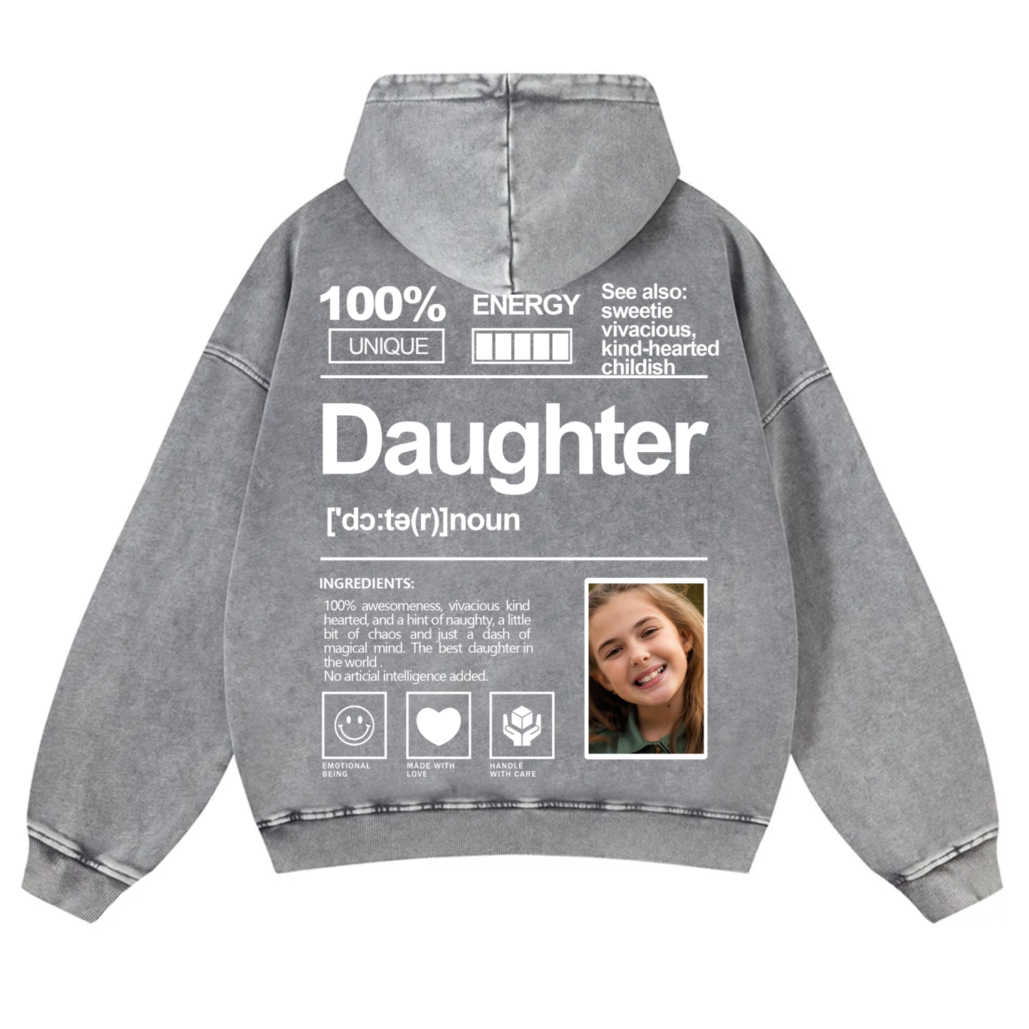 Addcustom Photo Daughter Vintage Washed Hoodie