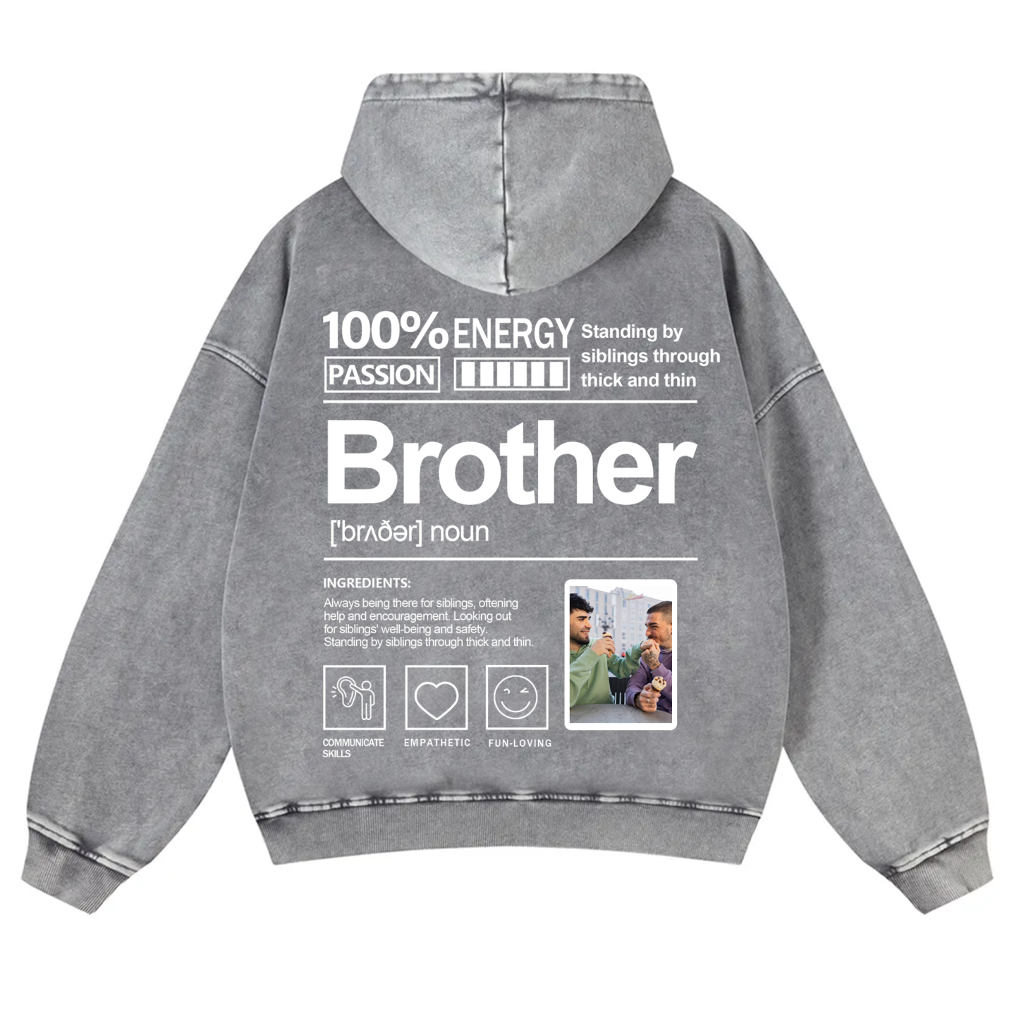 Addcustom Photo Brother Vintage Washed Hoodie