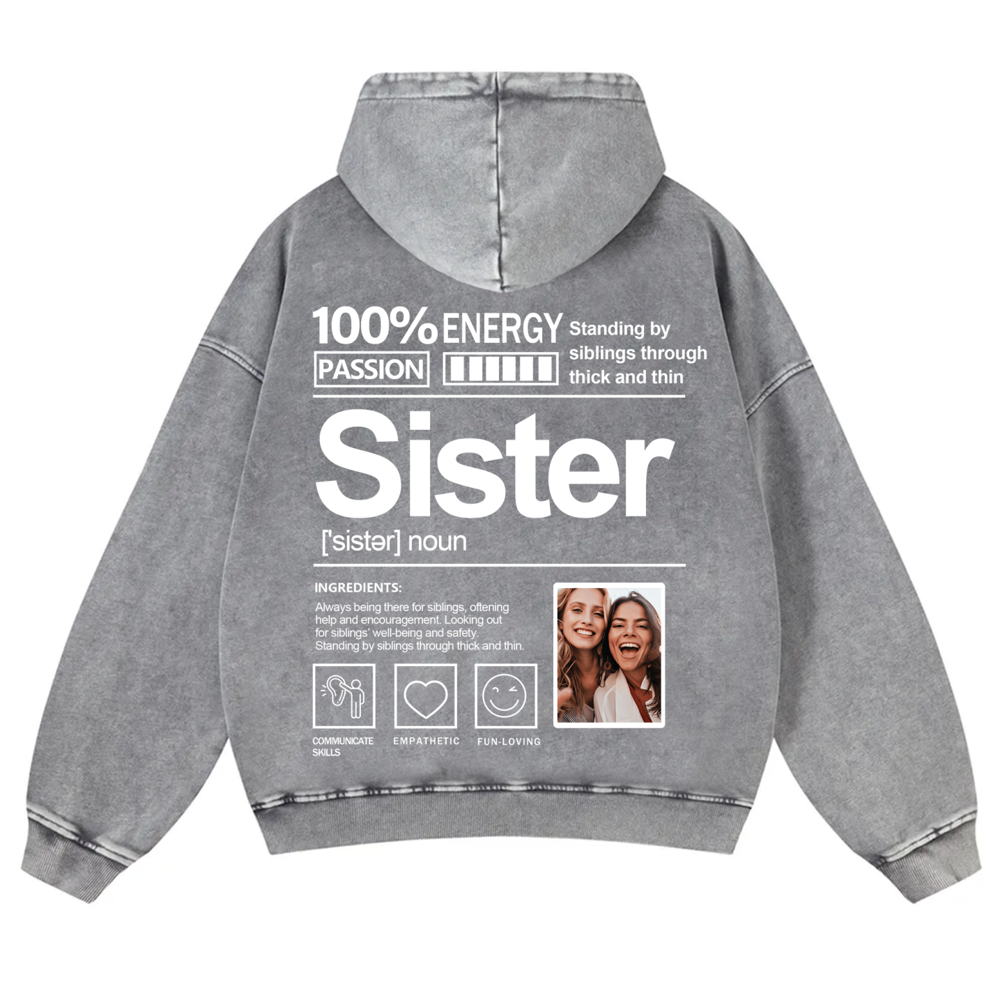 Addcustom Photo Sister Vintage Washed Hoodie