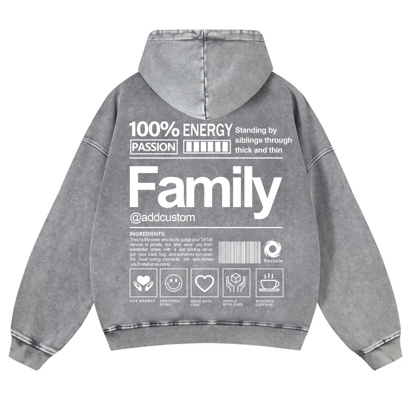 Family Addcustom  Vintage Washed Hoodie