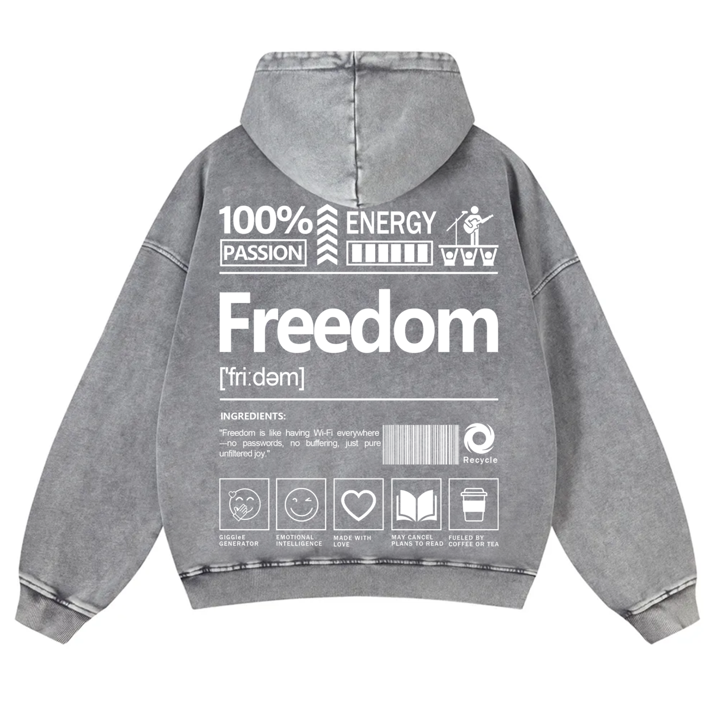 Freedom Unisex Fit Vintage Washed Hoodie