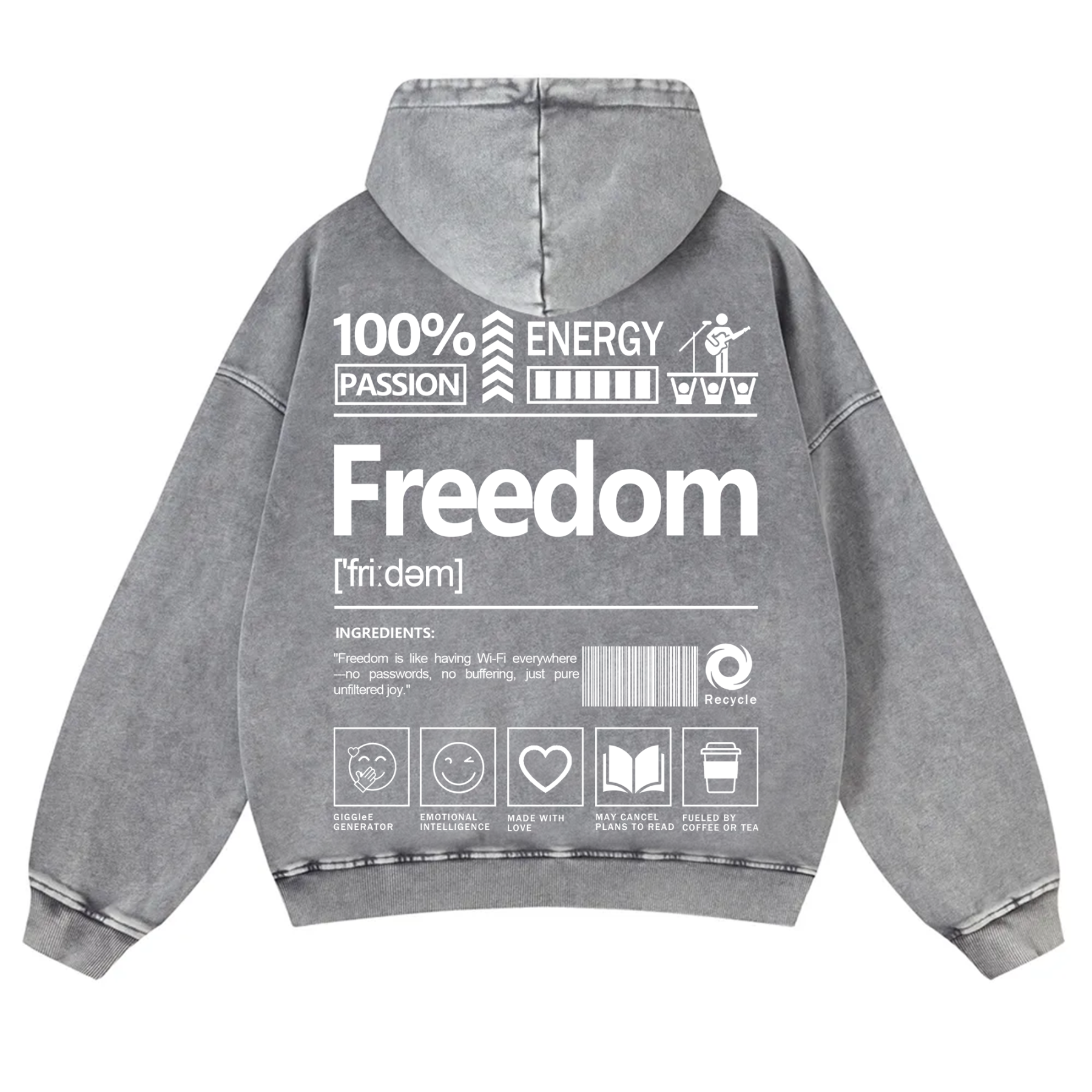 Freedom Unisex Fit Vintage Washed Hoodie