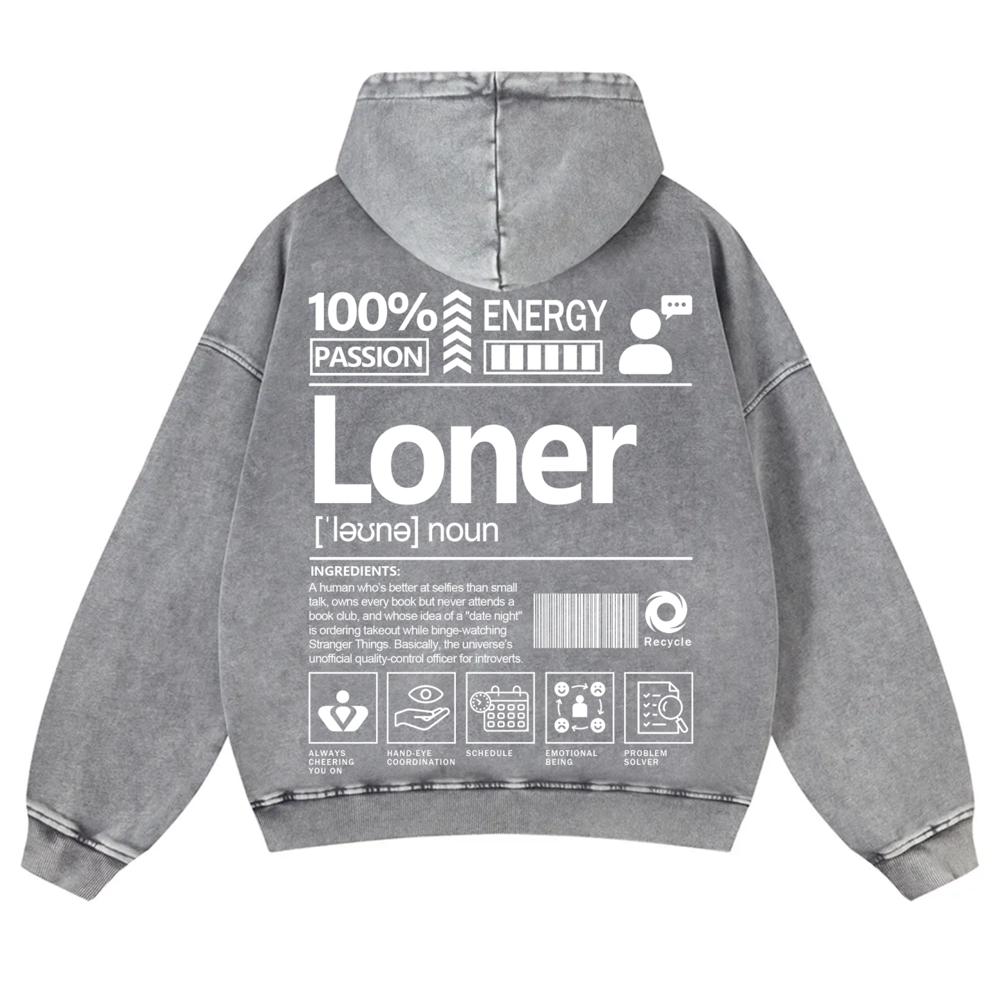 Loner Unisex Fit Vintage Washed Hoodie