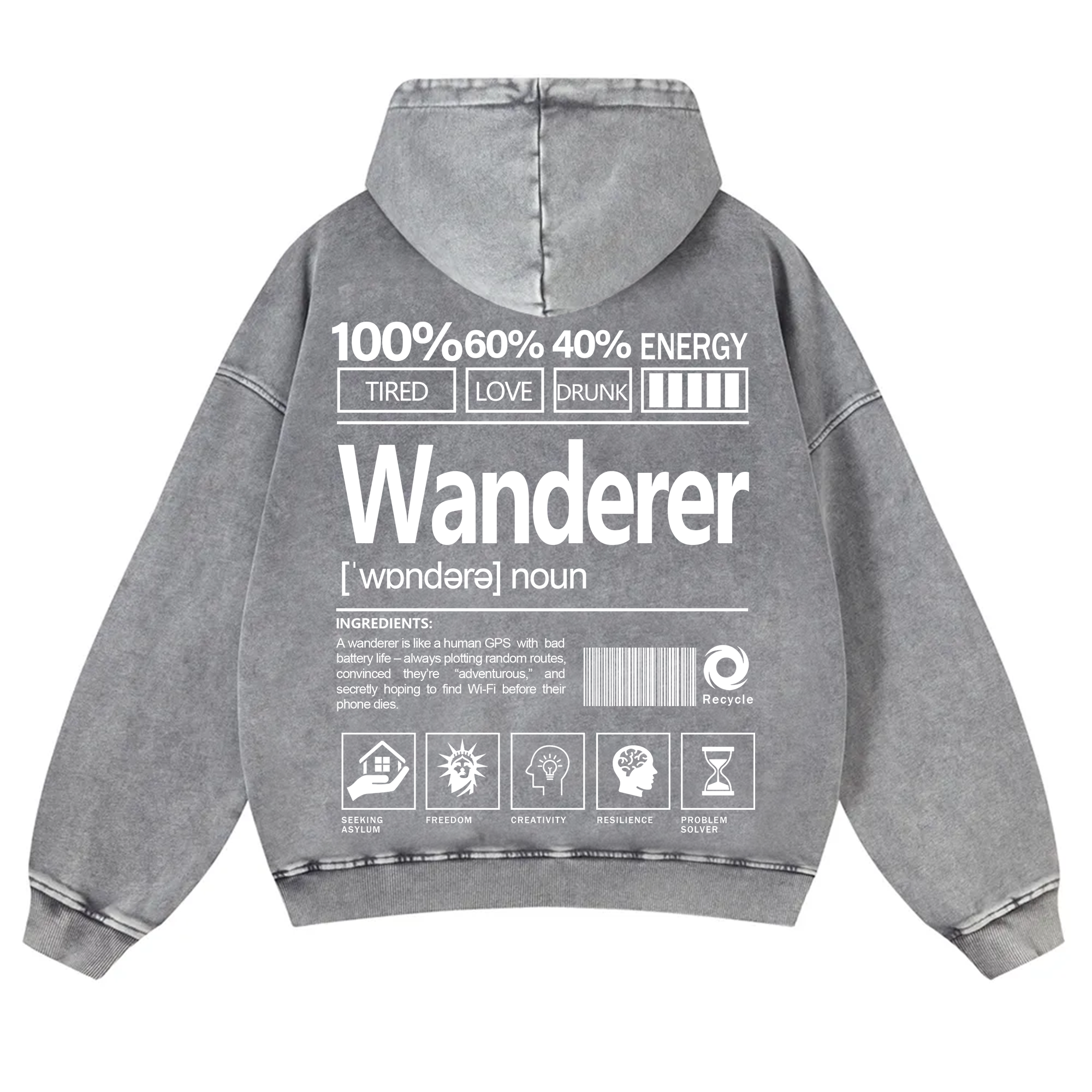 Wanderer Unisex Fit Vintage Washed Hoodie