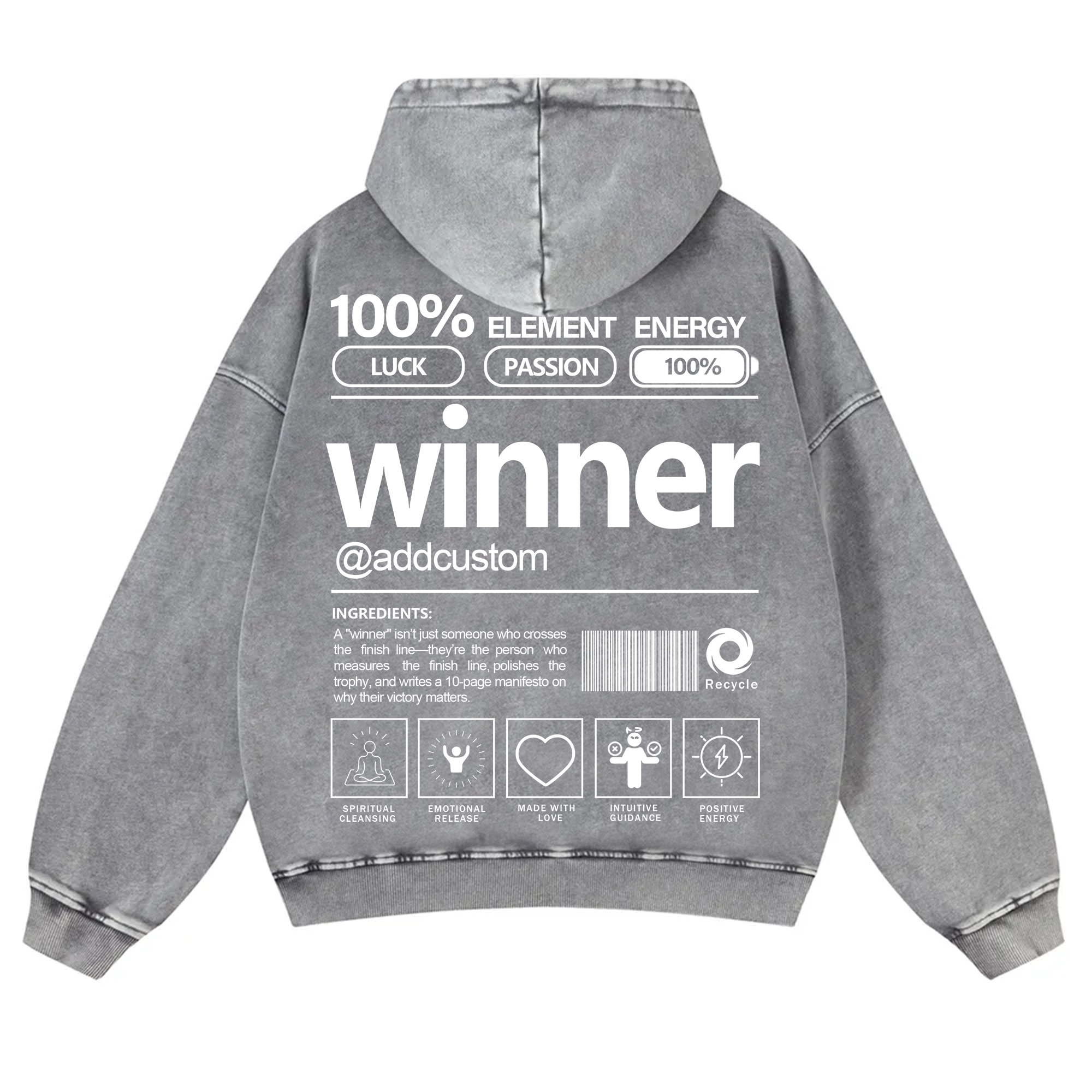 Winner Addcustom Unisex Fit Vintage Washed Hoodie