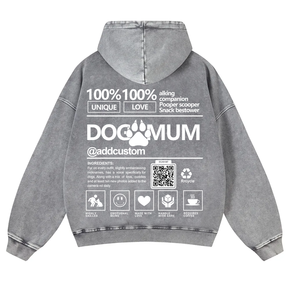 Dog Mum  Addcustom QR Code Name Casual Washed Hoodie