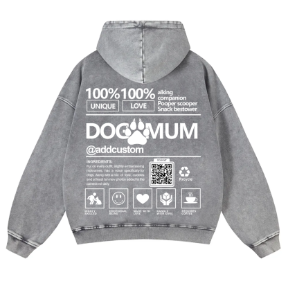 Dog Mum  Addcustom QR Code Name Casual Washed Hoodie