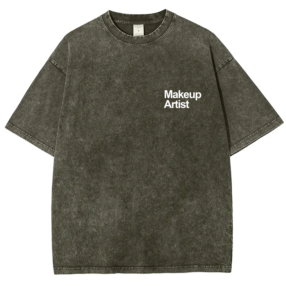 Wearishow Makeup Artist Addcustom QR Code Unisex Fit Washed T-Shirt