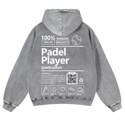 Padel player Addcustom QR Code Casual Washed Hoodie wearishow