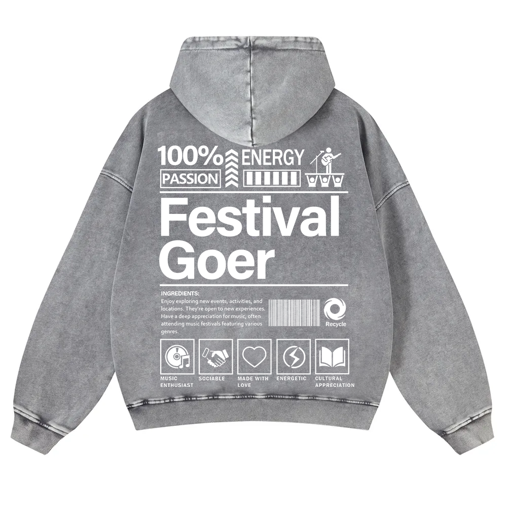 Festival Goer Casual Washed Hoodie wearishow