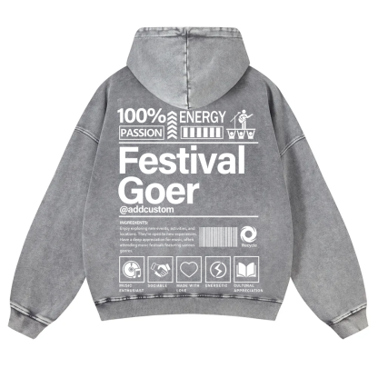 Festival Goer Custom Unisex Casual Washed Hoodie wearishow