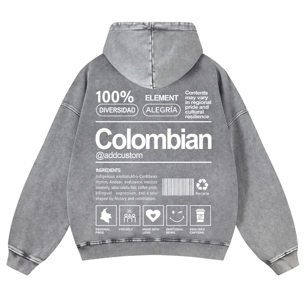 Colombian Addcustom Unisex Fit  Washed Hoodie wearishow