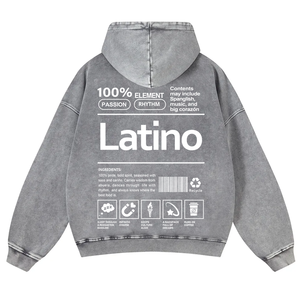 Latino Unisex Fit  Washed Hoodie wearishow