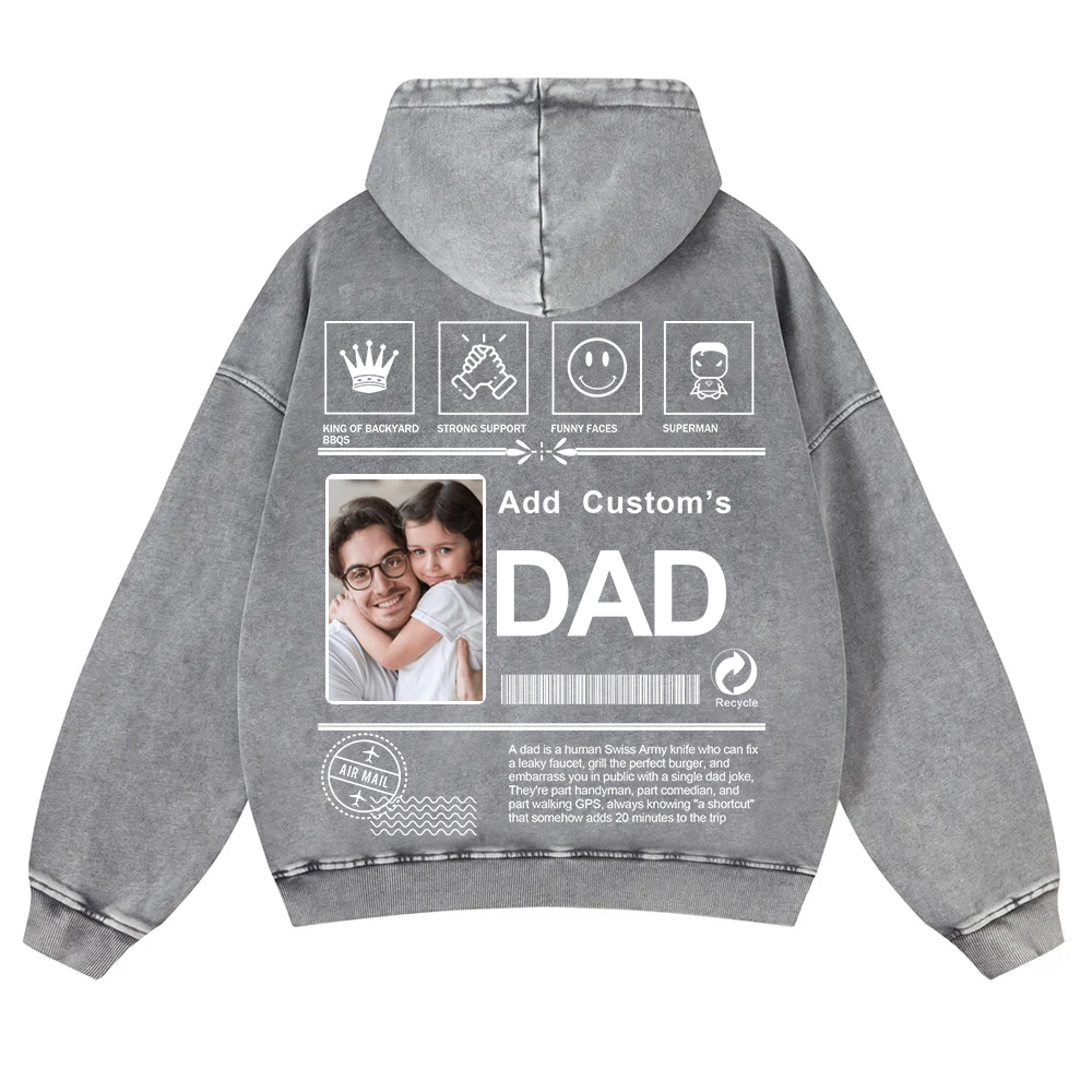 DAD Custom Casual Washed Hoodie wearishow