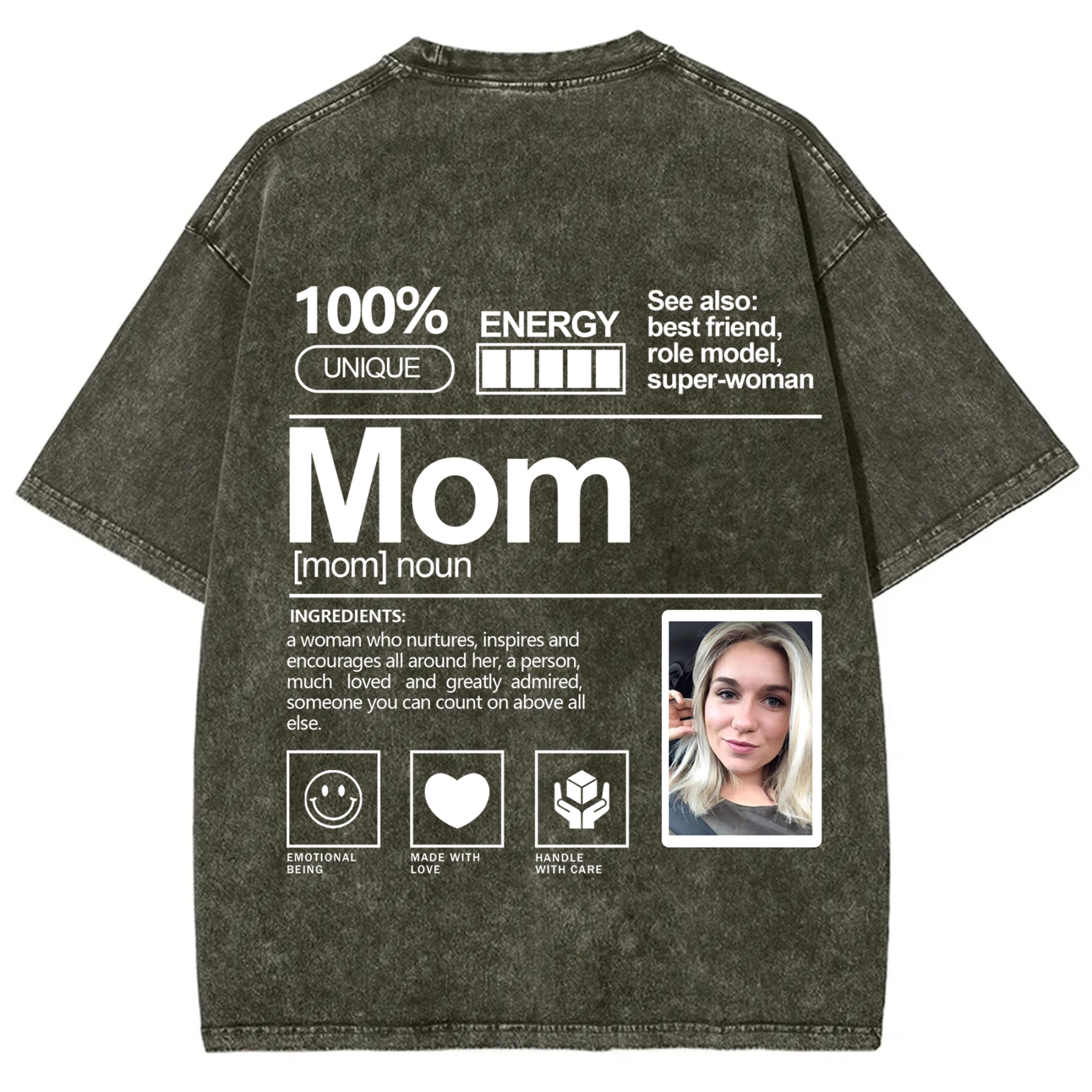 Addcustom Photo Mom Washed T-Shirt