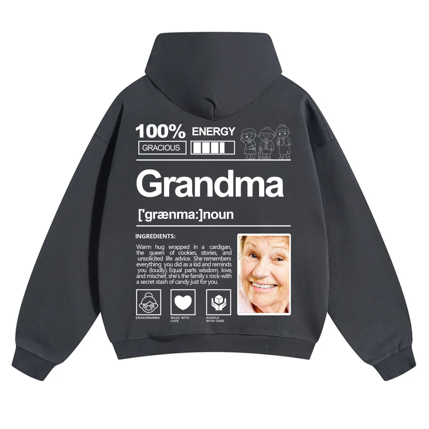 Addcustom Photo Grandma Solid Color Hoodie