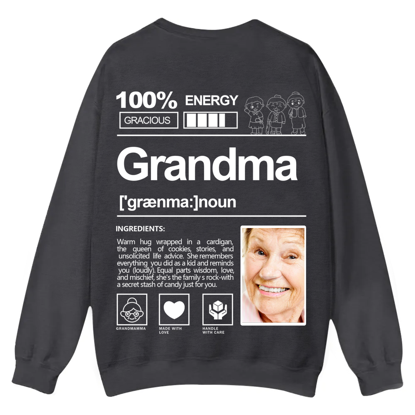 Addcustom  Photo Grandma Casual Crewneck Sweatshirt
