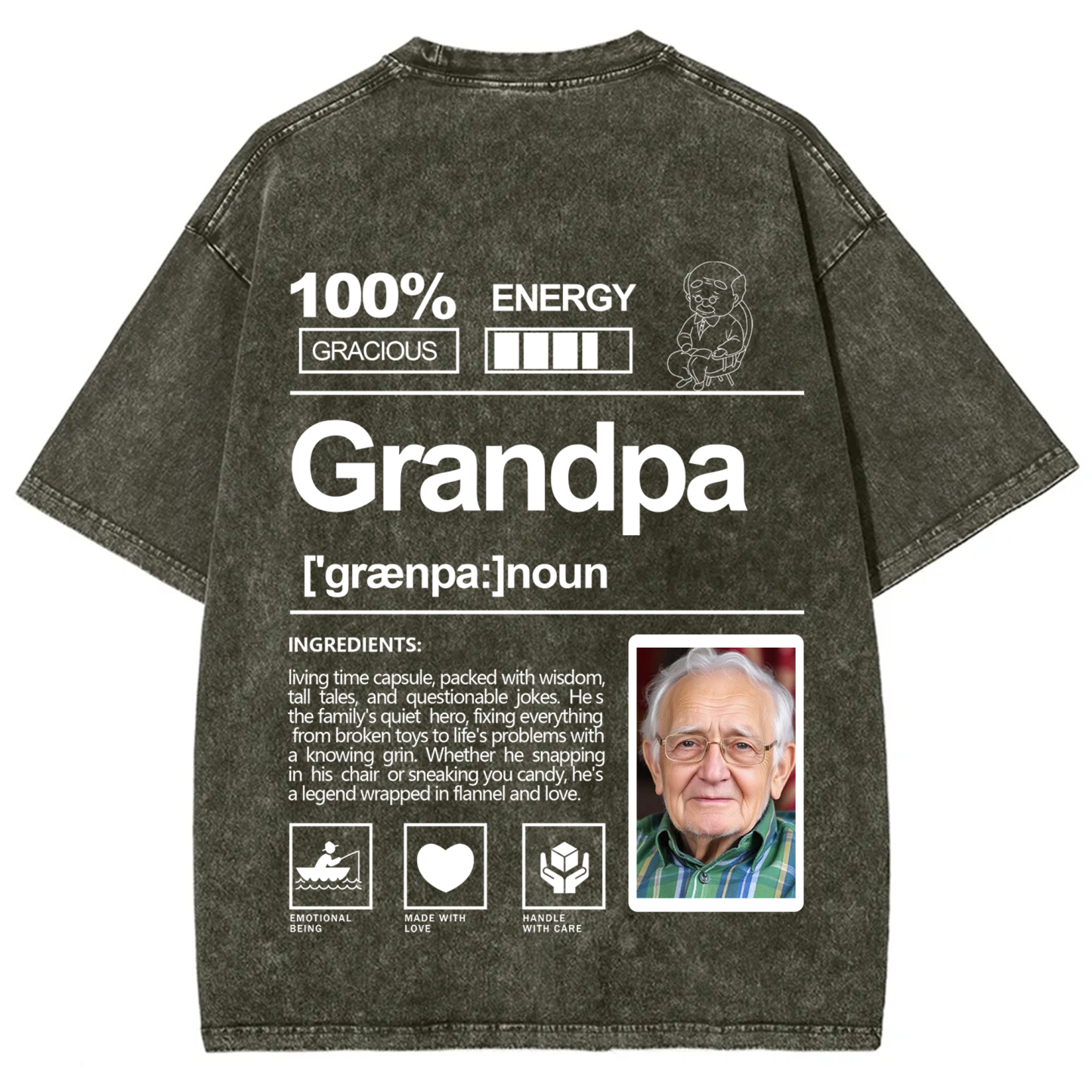 Addcustom Photo Grandpa Washed T-Shirt