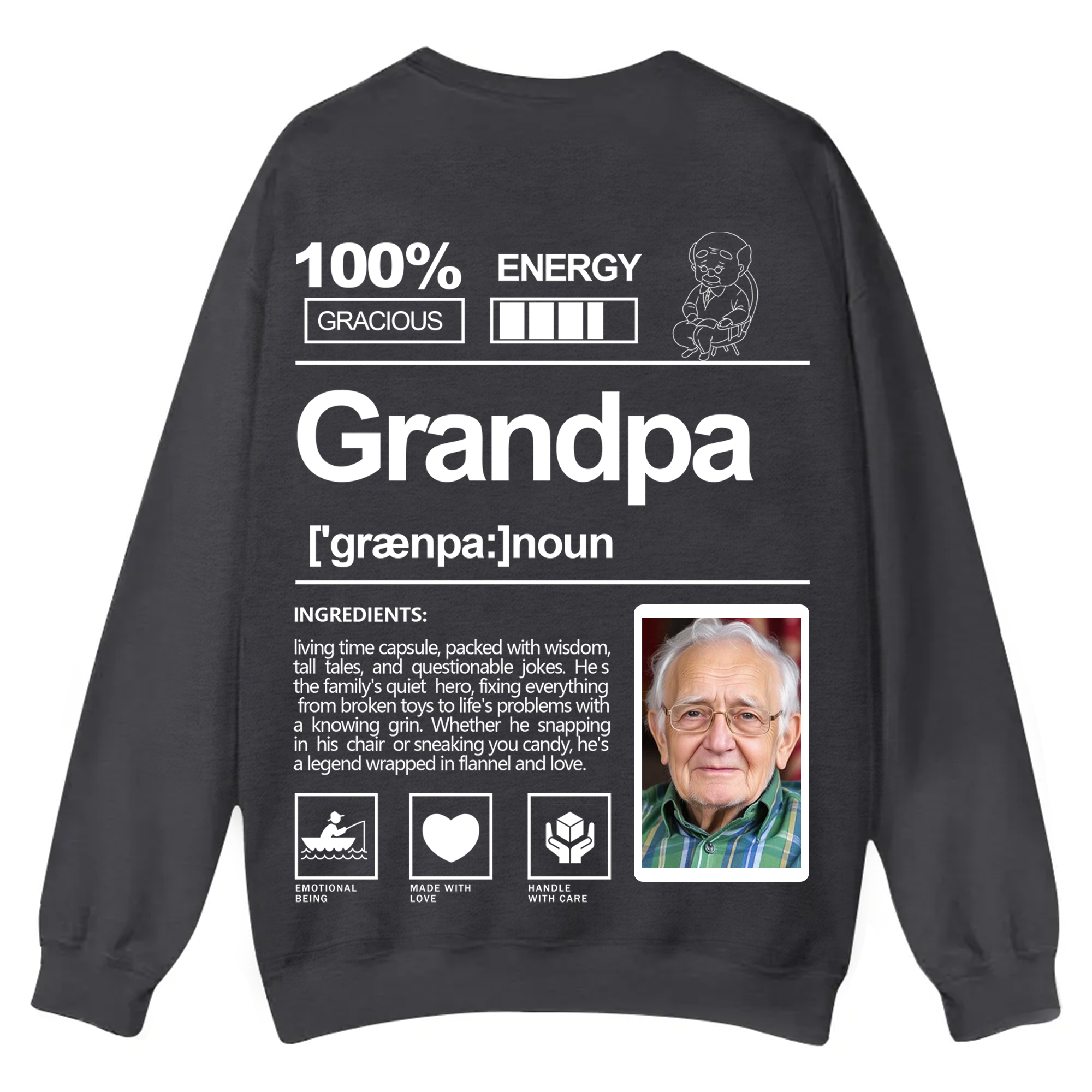 Addcustom  Photo Grandpa Casual Crewneck Sweatshirt