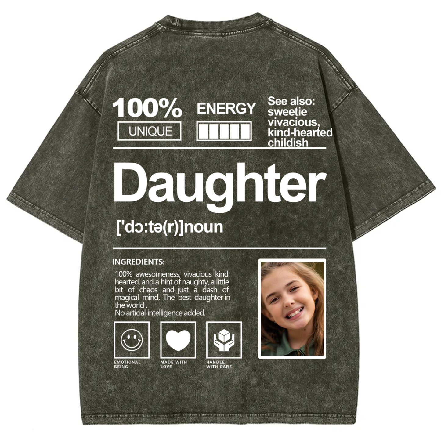 Addcustom Photo Daughter Washed T-Shirt