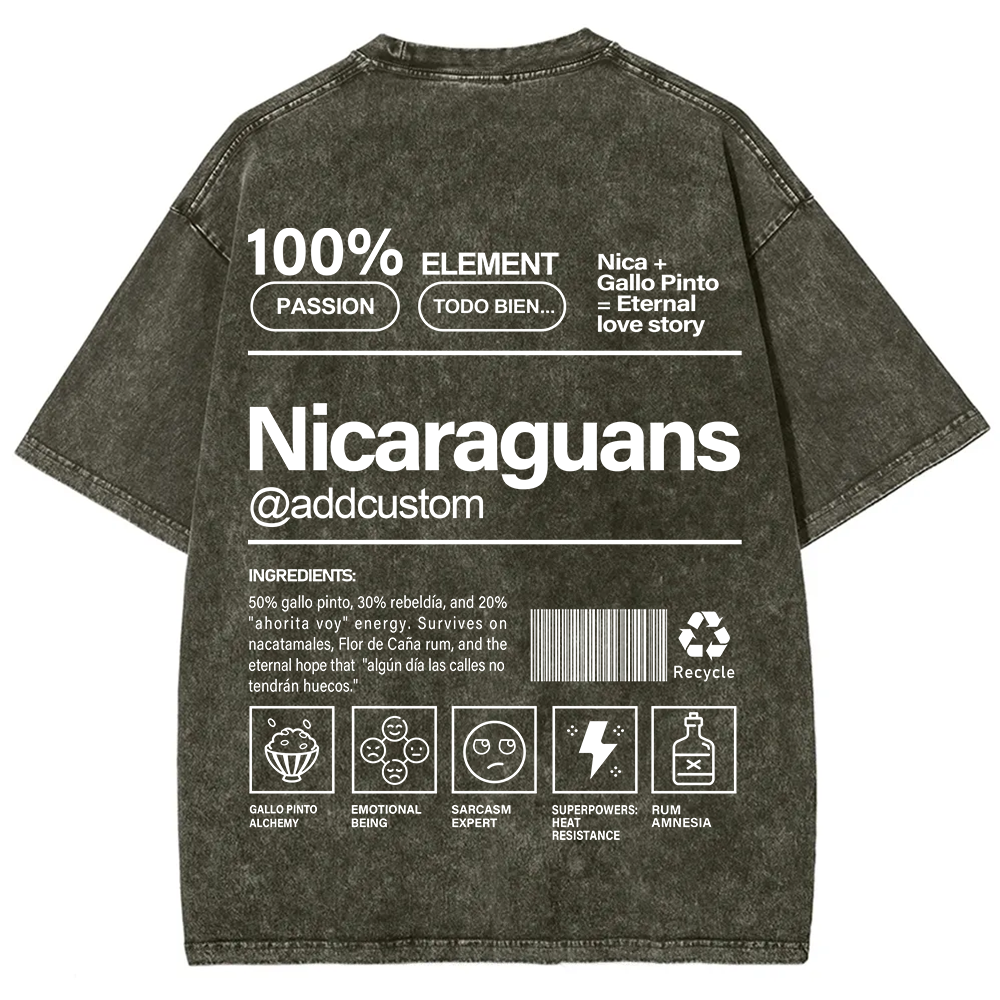 Nicaraguans Addcustom Unisex Fit  Washed T-Shirt