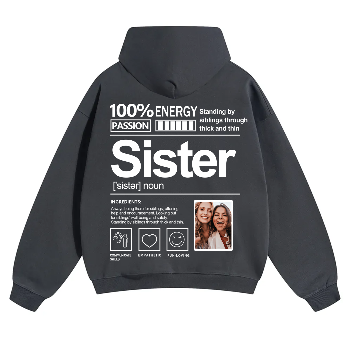 Addcustom Photo Sister Solid Color Hoodie