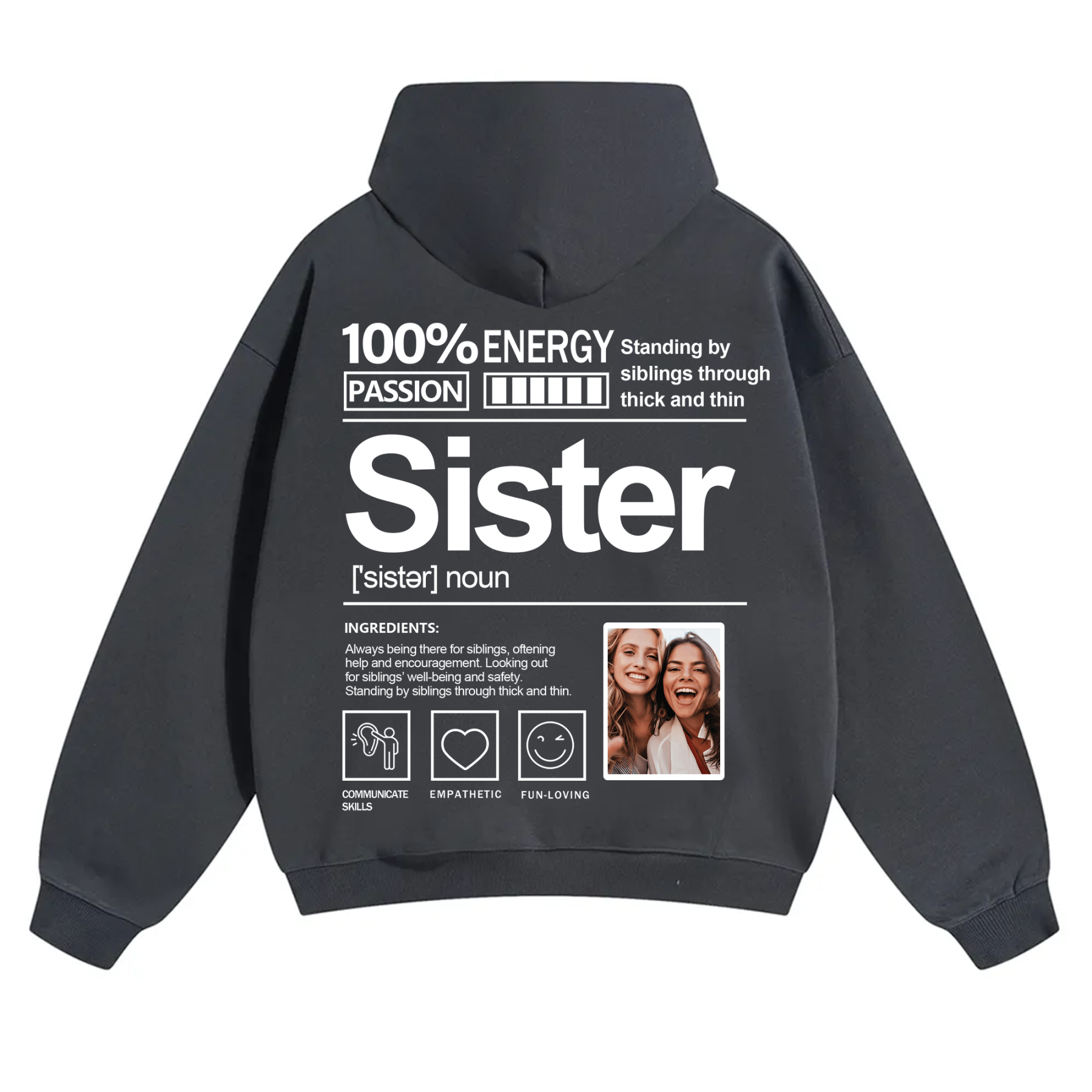 Addcustom Photo Sister Solid Color Hoodie