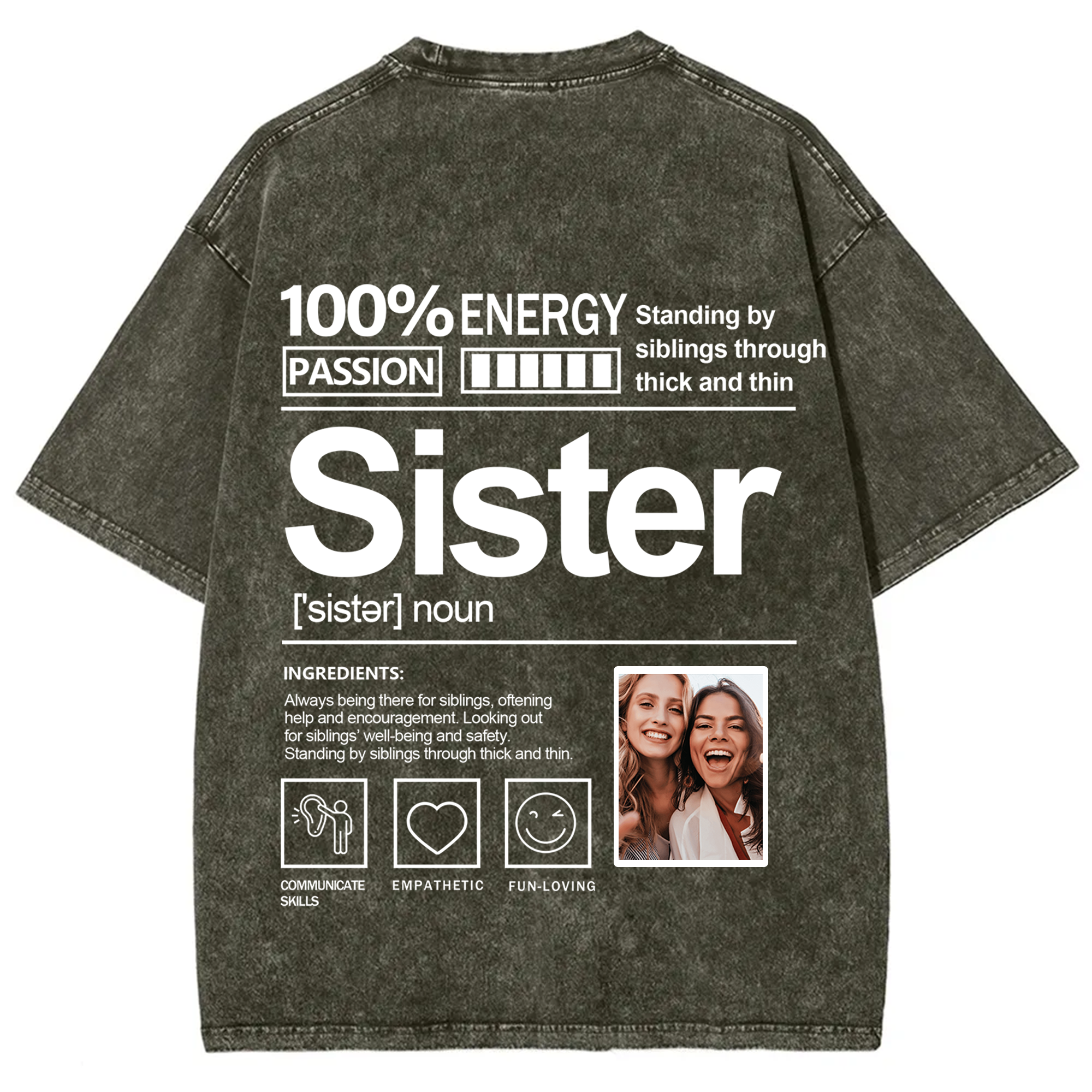 Addcustom Photo Sister Washed T-Shirt
