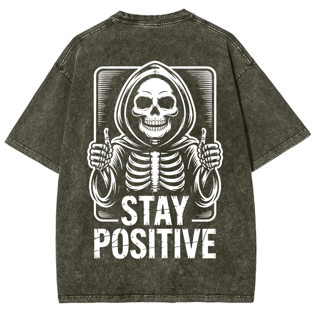 Unisex Vintage  Stay Positive Skeleton Sticker t-Shirt