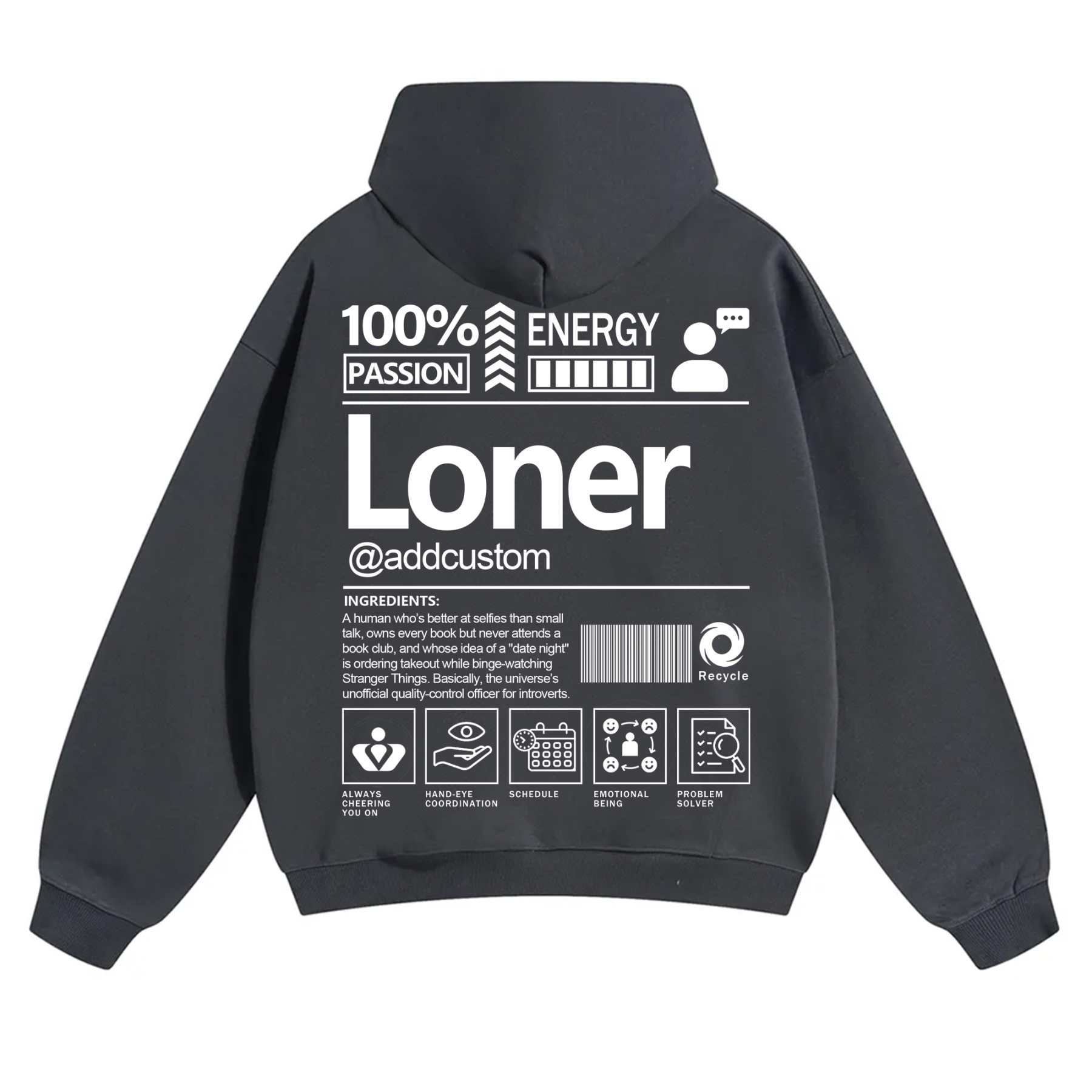 Loner  Addcustom Unisex Fit Solid Color Hoodie