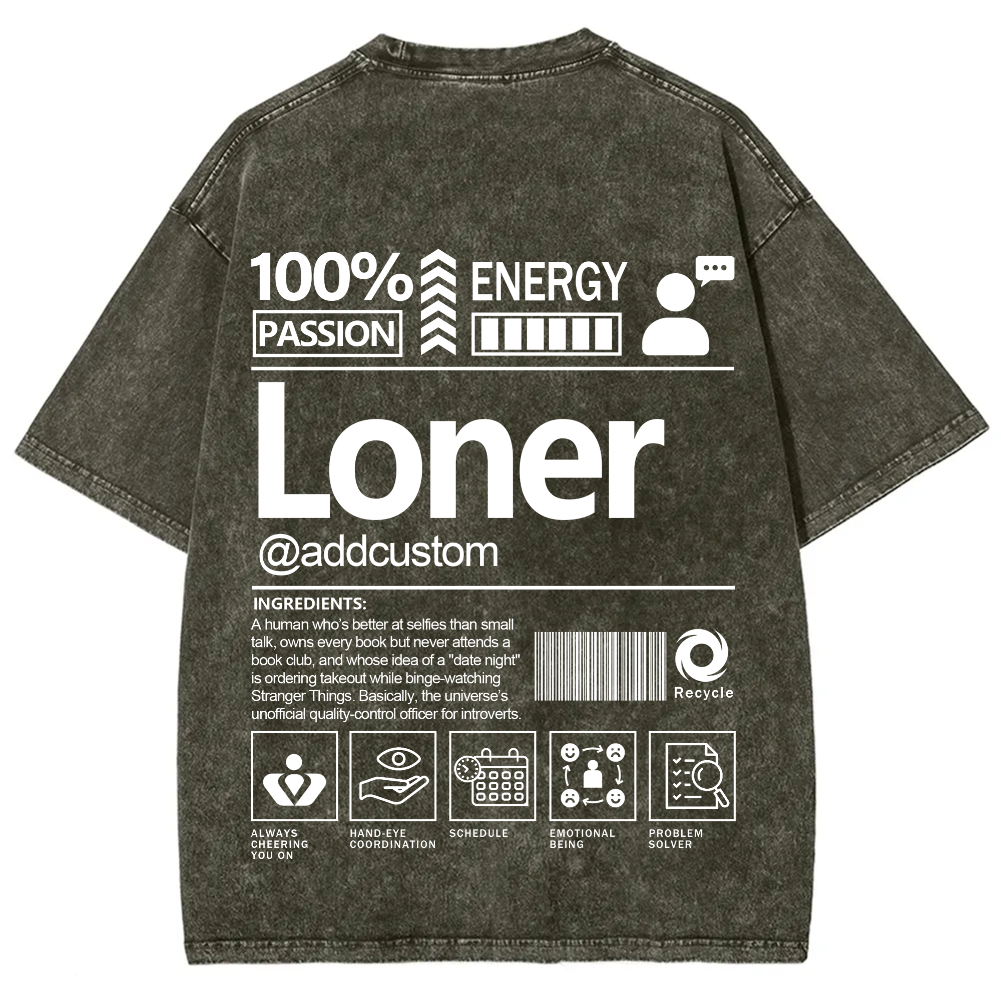 Loner  Addcustom Unisex Fit Washed T-Shirt
