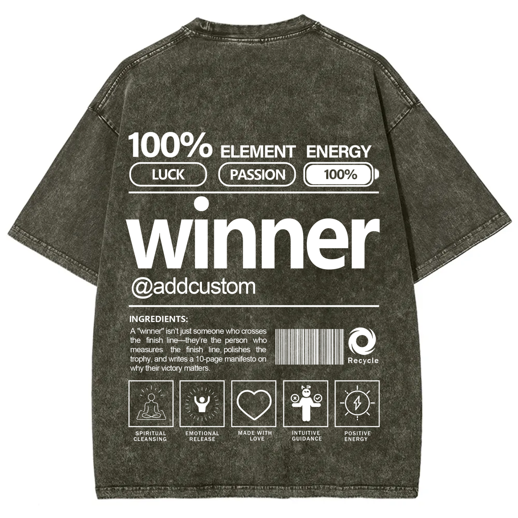 Winner Addcustom Unisex Fit Washed T-Shirt