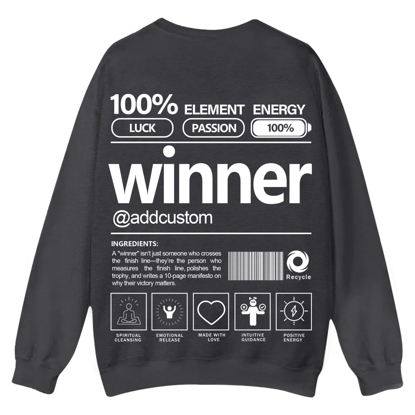 Winner Addcustom Unisex Fit Casual Crewneck Sweatshirt