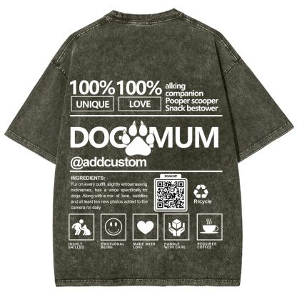 Dog Mum  Addcustom QR Code Name Unisex Fit Washed T-Shirt