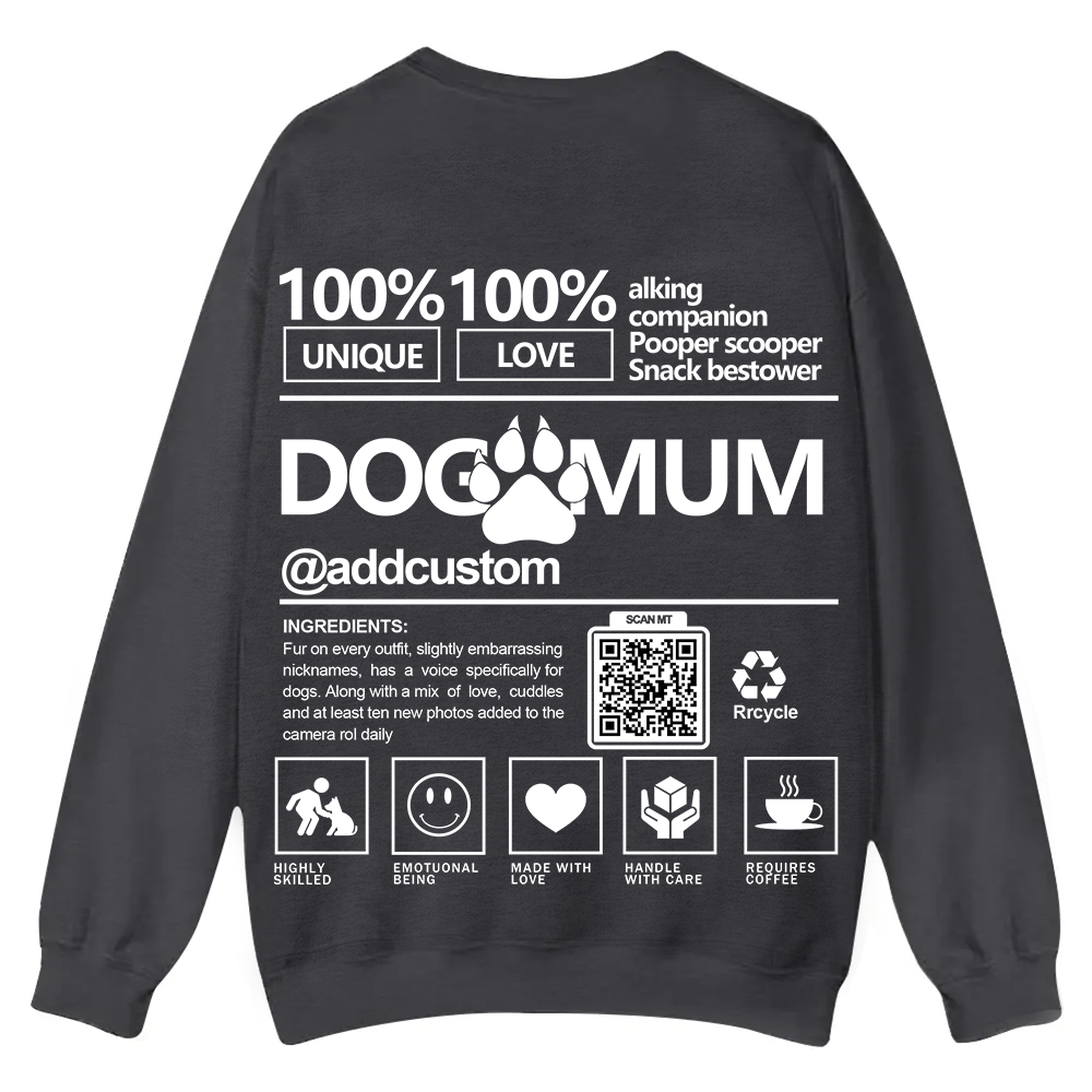Dog Mum  Addcustom QR Code Name Unisex Casual Crewneck Sweatshirt