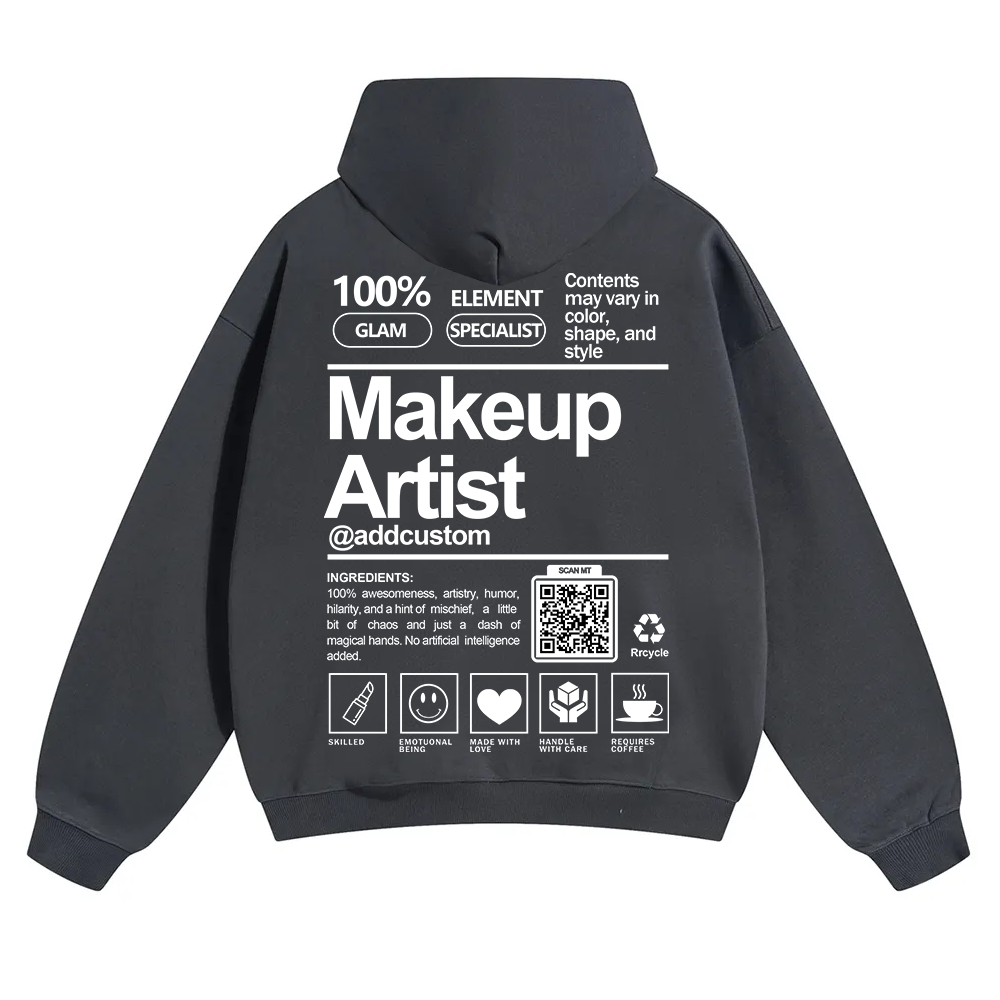Wearishow Makeup Artist Addcustom QR Code Solid Color Hoodie